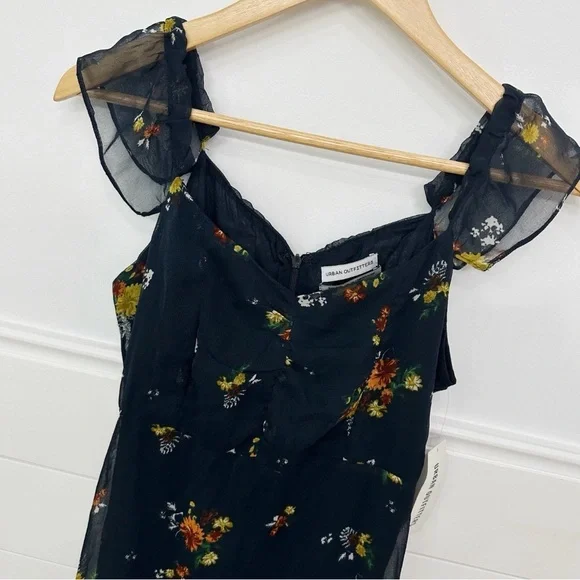 Urban Outfitters Blue and Orange Ruffled Tiered Midi Dress - Picture 2 of 6